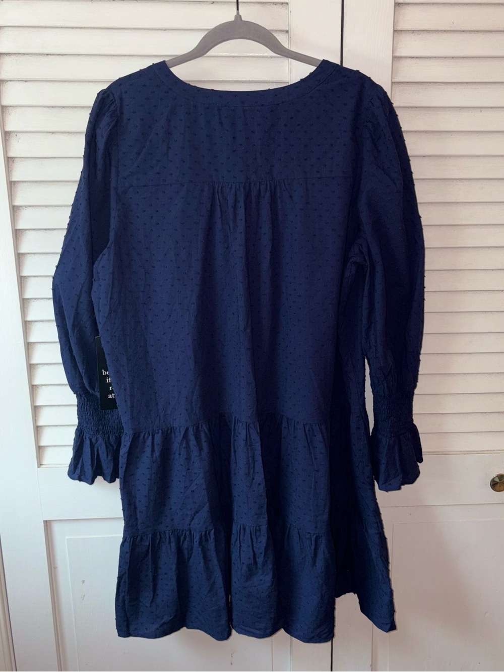 NWT Pomander Place Navy Swiss Dot Tiered Mini Dress XXL Puff Sleeve - Picture 4 of 7